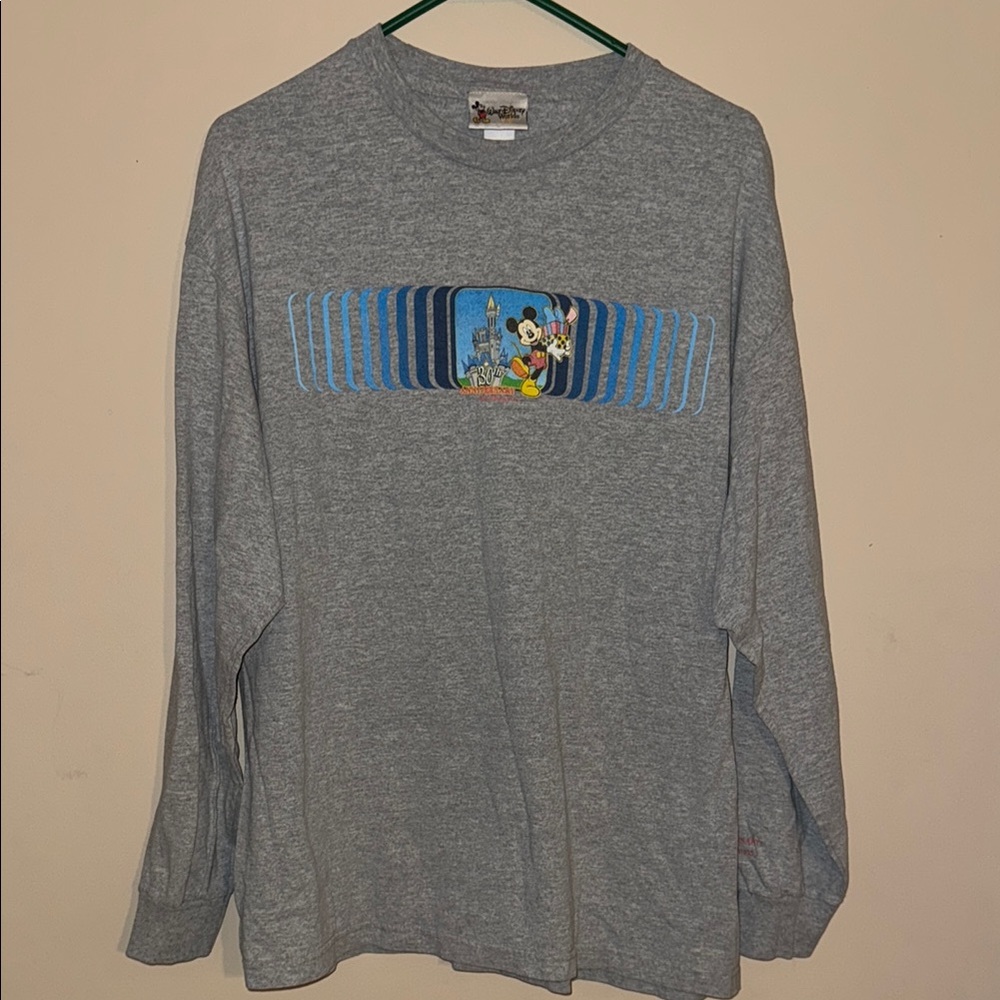 Disney 30th Anniversary VTG Gray Long Sleeve Shirt with Mickey Mouse Design